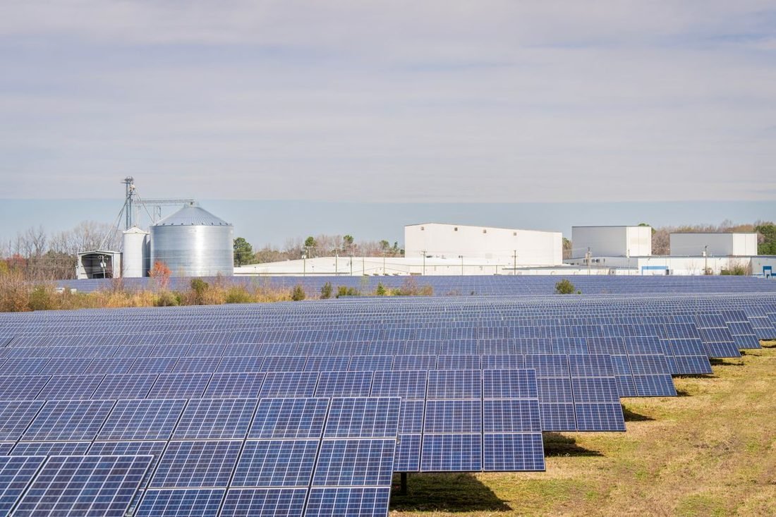 Industrial solar power plant installed on a factory rooftop in Raipur