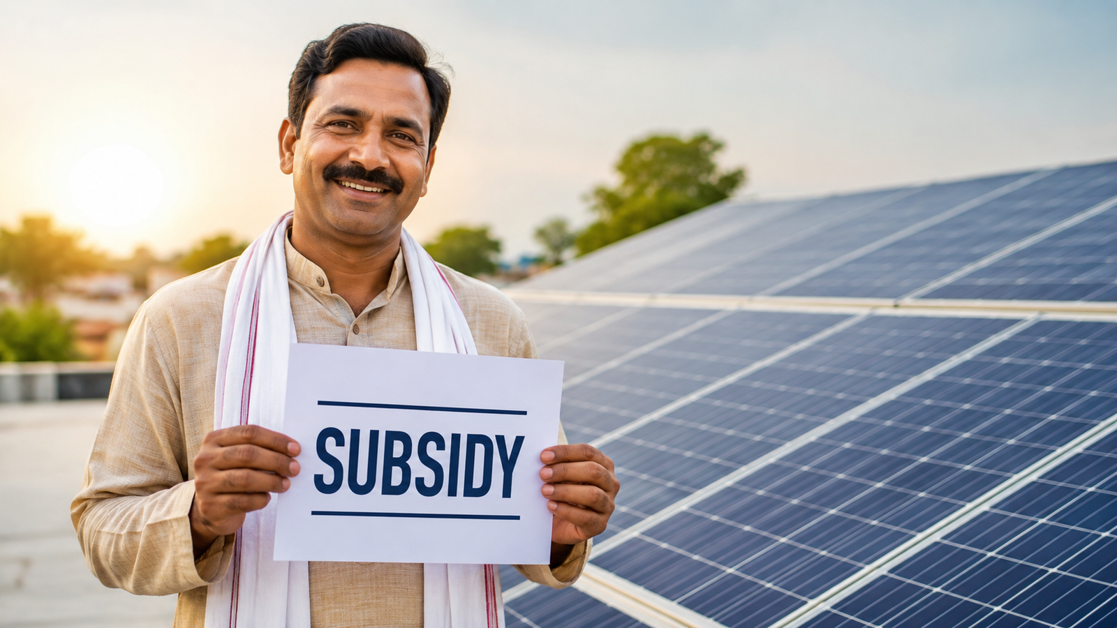 Homeowner with subsidy savings from a PM Surya Ghar rooftop solar system